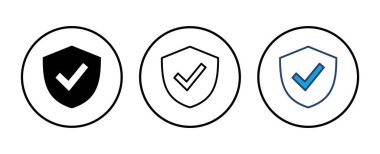 Kalkan kontrol simgesi vektörü. Koruma onayı işareti. Güvenli simge vektörü