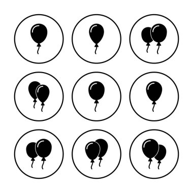 Balon ikon vektörü. Parti balonu süsleme doğum günü vektörü. Balon siyah siluet simgesi