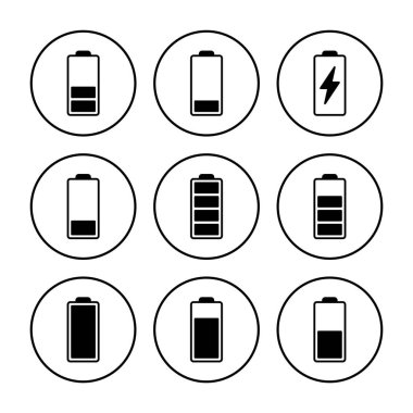 Batarya vektör simgesi. Şarj seviyesi. pil yükleme simgesi