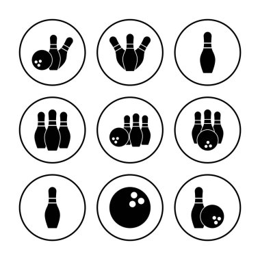 Bowling ikonu vektörü. Bowling topu ve iğne simgesi. Bowling lobutları