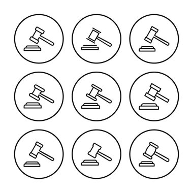 Gavel ikon vektörü. Yargıç Tokmak ikon vektörü. Kanun simgesi vektörü. Açık arttırma çekici
