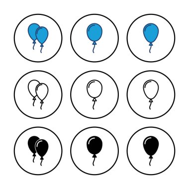 Balon ikon vektörü. Parti balonu süsleme doğum günü vektörü. Balon siyah siluet simgesi
