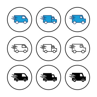 Hızlı nakliye kamyonu ikon vektörü. Teslimat kamyonu ikonu. hızlı dağıtım simgesi