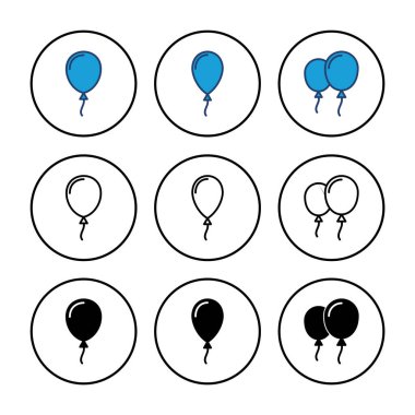 Balon ikon vektörü. Parti balonu süsleme doğum günü vektörü. Balon siyah siluet simgesi
