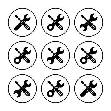 Alet ikon vektörünü onar. araç simgesi vektörü. Simge vektörü ayarlanıyor. İngiliz anahtarı ve tornavida. destek, Servis