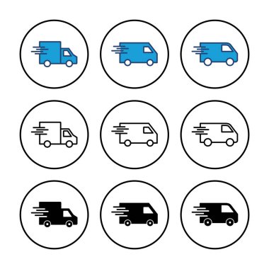 Hızlı nakliye kamyonu ikon vektörü. Teslimat kamyonu ikonu. hızlı dağıtım simgesi