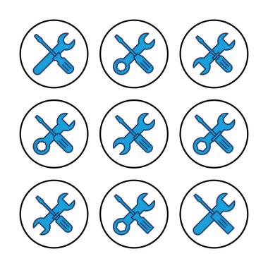 Alet ikon vektörünü onar. araç simgesi vektörü. Simge vektörü ayarlanıyor. İngiliz anahtarı ve tornavida. destek, Servis