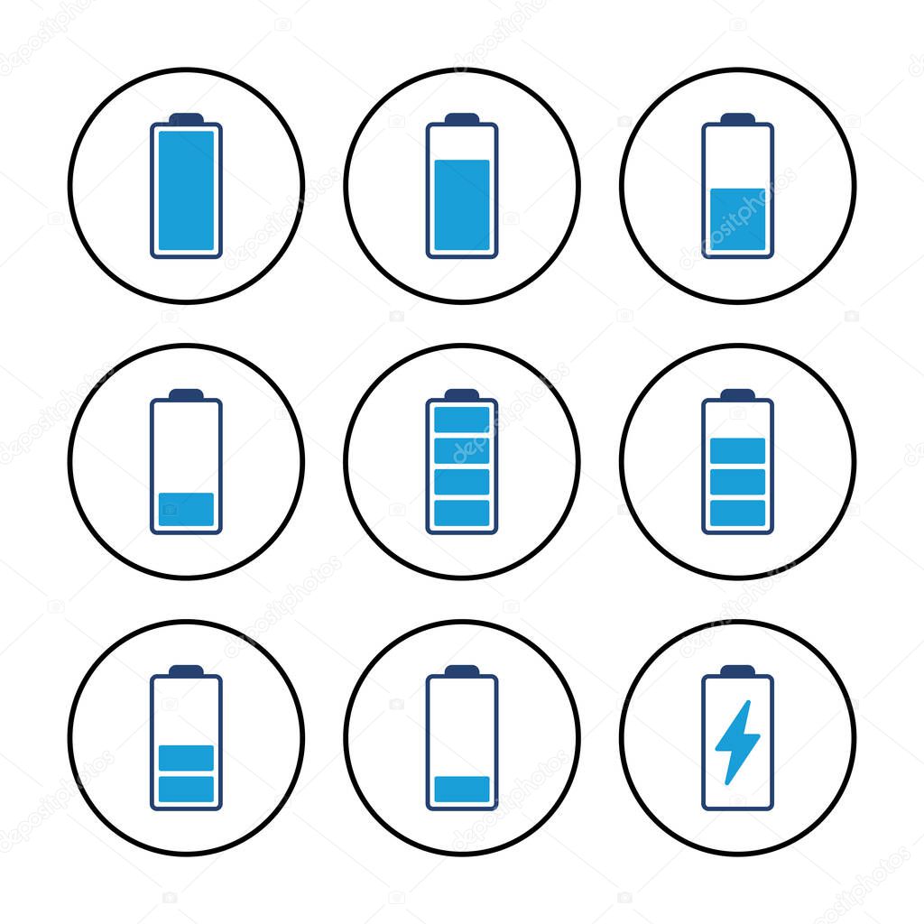 Battery vector icon. battery charge level. battery Charging icon