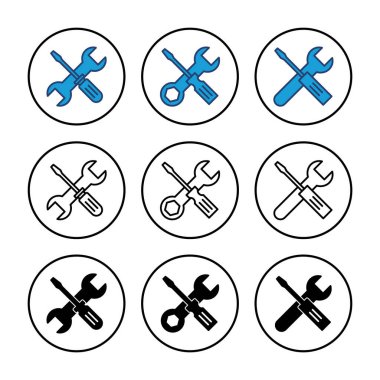 Alet ikon vektörünü onar. araç simgesi vektörü. Simge vektörü ayarlanıyor. İngiliz anahtarı ve tornavida. destek, Servis