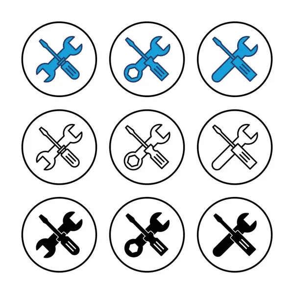 Alet ikon vektörünü onar. araç simgesi vektörü. Simge vektörü ayarlanıyor. İngiliz anahtarı ve tornavida. destek, Servis
