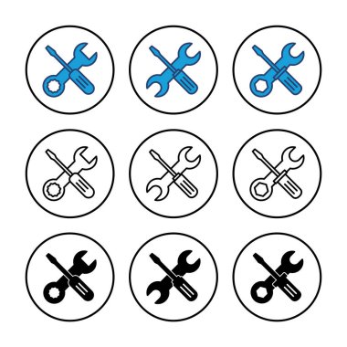 Alet ikon vektörünü onar. araç simgesi vektörü. Simge vektörü ayarlanıyor. İngiliz anahtarı ve tornavida. destek, Servis