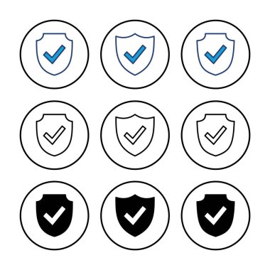 Kalkan kontrol simgesi vektörü. Koruma onayı işareti. Güvenli simge vektörü