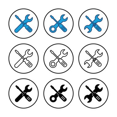 Alet ikon vektörünü onar. araç simgesi vektörü. Simge vektörü ayarlanıyor. İngiliz anahtarı ve tornavida. destek, Servis