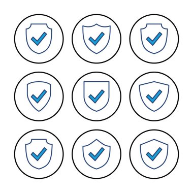 Kalkan kontrol simgesi vektörü. Koruma onayı işareti. Güvenli simge vektörü