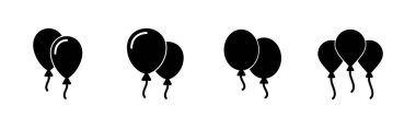 Balon simgesi ayarlandı. Parti balonu süsleme doğum günü vektörü. Balon siyah siluet simgesi