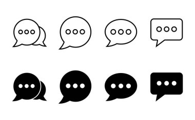 Sohbet simgesi ayarlandı. Konuşma balonu ikonu. Yorum simgesi vektörü. Mesaj var. Bizimle irtibata geç