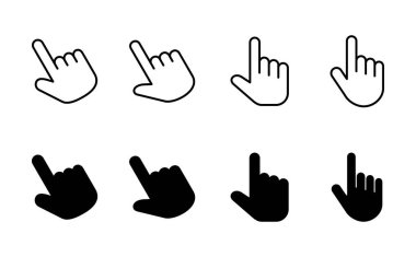 El imleç simgesi seti. Simge vektörüne tıklayın. El şıklaması. işaretleyici