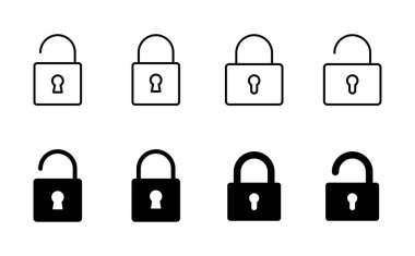 Kilit simgesi ayarlandı. Asma kilit ikon vektörü. Şifreleme simgesi. Güvenlik sembolü