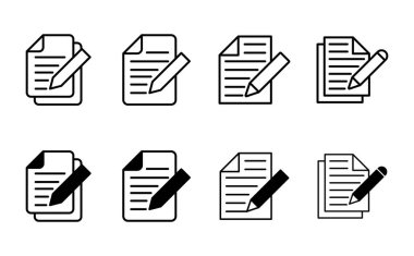 Not simgesi ayarlandı. Not defteri simgesi vektörü. Dosyayı düzenle. simge yaz