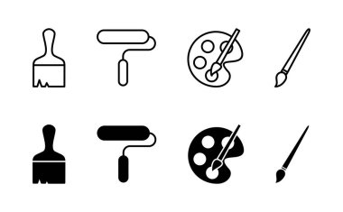 Boya simgesi seti. boya fırçası ikon vektörü. boyama silindiri vektörü