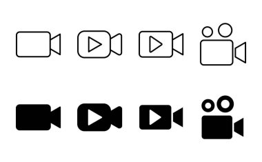 Video simgesi seti. Video kamera ikon vektörü. Film tabelası. Sinema