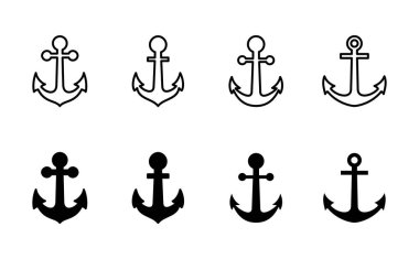 Çapa simgesi ayarlandı. Çapa sembolü logosu. Çapa deniz simgesi.