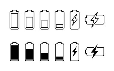 Batarya simgesi ayarlandı. Şarj seviyesi. pil yükleme simgesi