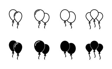 Balon simgesi ayarlandı. Parti balonu süsleme doğum günü vektörü. Balon siyah siluet simgesi