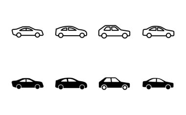 Araba ikonu ayarlandı. Araba vektör simgesi. küçük sedan