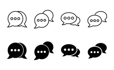 Sohbet simgesi ayarlandı. Konuşma balonu ikonu. Yorum simgesi vektörü. Mesaj var. Bizimle irtibata geç