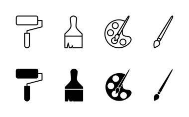 Boya simgesi seti. boya fırçası ikon vektörü. boyama silindiri vektörü