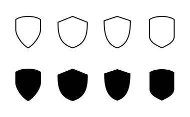 Kalkan simgesi ayarlandı. Koruma ikonu vektörü. Güvenlik vektör simgesi