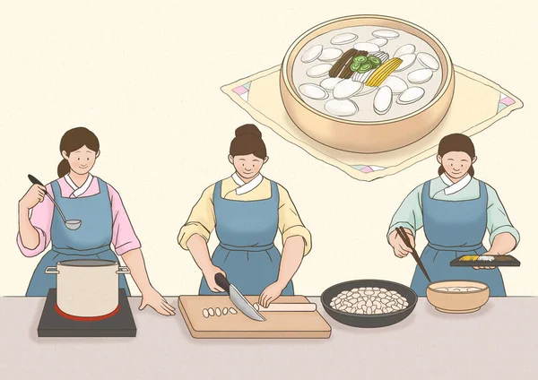 Παραδοσιακή Κορεατική Εικόνα Φορέων Έννοιας Τροφίμων — Διανυσματικό Αρχείο