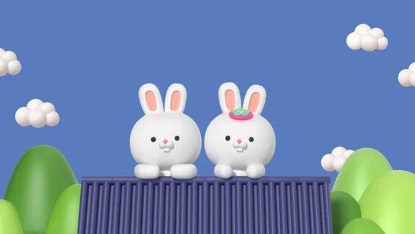 Милые Трехмерные Персонажи Кролики — стоковое фото