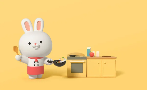 Lindo Renderizado Conejo Character Chef —  Fotos de Stock
