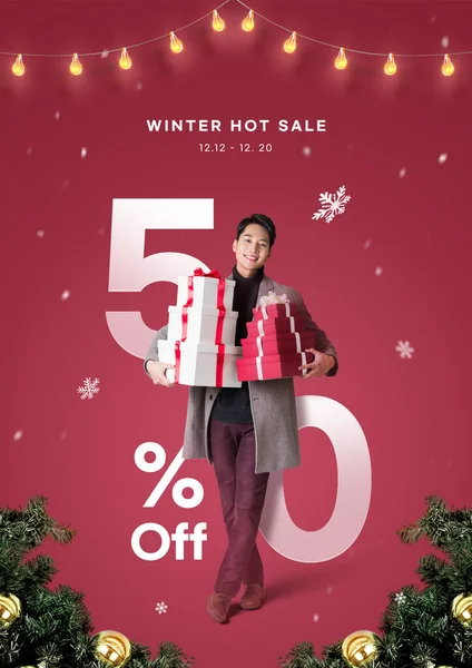 Asiatisk Koreansk Man Vinter Semester Koncept — Stockfoto