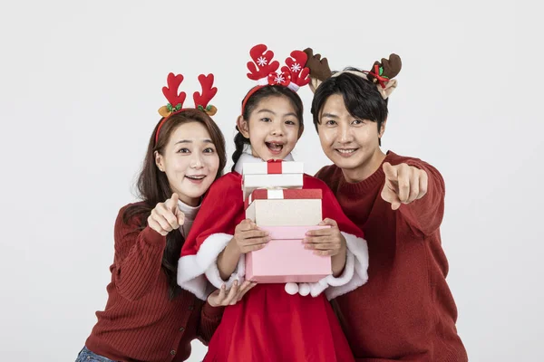 Feliz Asiática Coreana Familia Navidad Concepto Celebración Regalo —  Fotos de Stock