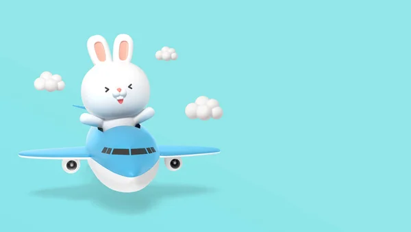 Lindo Renderizado Conejo Carácter Viaje Avión — Foto de Stock