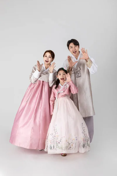 Studio Shot Korean Family Traditional Hanbok — Stock Photo, Image