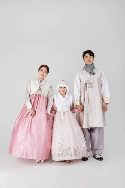 Korean Family Hanbok Isolated White Background — Stock Photo, Image