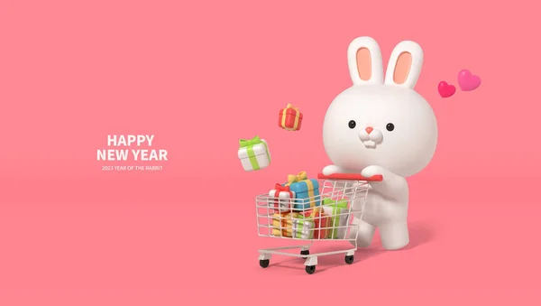 Niedliches Gerendertes Kaninchen Charakter Einkaufsereignis — Stockfoto