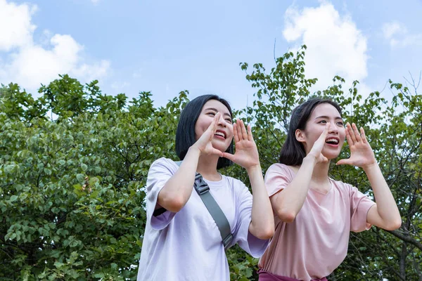 Coreano Jovens Mulheres Caminhadas Juntos — Fotografia de Stock