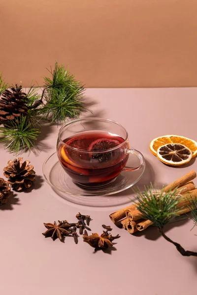 stock image Christmas drink Vin Chaud, French mulled wine ingredients_cinnamon and dried fruits