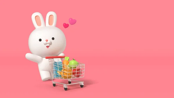 Lindo Renderizado Conejo Character Shopping Evento — Foto de Stock