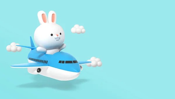 Lindo Renderizado Conejo Carácter Viaje Avión — Foto de Stock