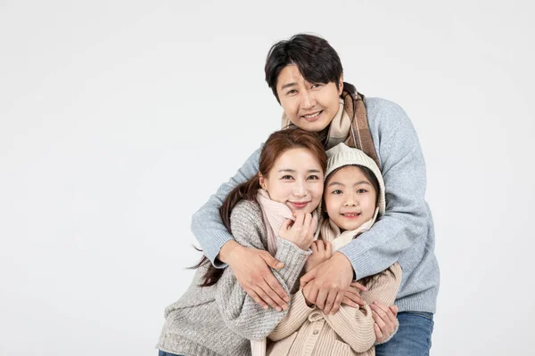 Feliz Asiática Coreana Familia Padres Hija Frío Invierno Concepto —  Fotos de Stock