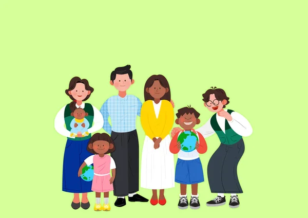 Ilustración Vectorial Reclutamiento Voluntario Cuidador Familiar Multicultural — Foto de Stock