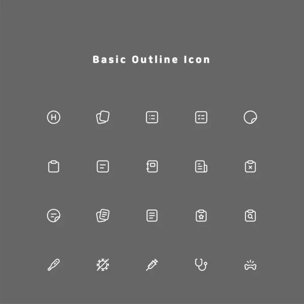 Basic Outline Icons Set Vector Illustration — Stock Vector