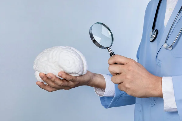 Cérebro Saúde Demência Série Examinar Cérebro Com Uma Lupa — Fotografia de Stock