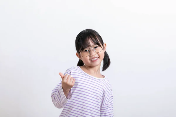 Asian Korean Child Thumbs Hand Motion — Stock Photo, Image